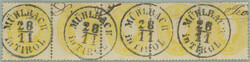 1861 Ferch.18, Franz Joseph I. 2 Kreuzer yellow, horizontal strip of ...