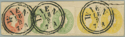 1861 small cut square with Franz Joseph I. 2+2+3+3+5Kr, CDS WIEN 18/8 ...