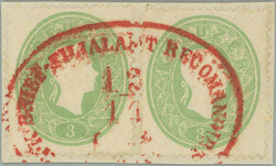 1861 Ferch.19, Franz Joseph I. 3 Kreuzer green. 2 pcs of on small ...