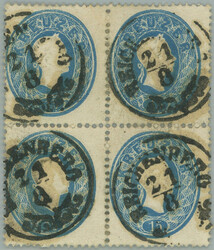 1861 Ferch.22, Franz Joseph I. 15 Kreuzer blue, block of four with ...