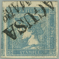 1851 ANK.6Ib, Blue Mercury with cancel. Ragusa, geripptes paper; ...