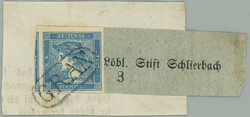 1851 ANK.6IIIb, Blue Mercury 0.6Kr with wide margins on cut-square ...