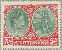 1938 SG.77bc, George VI. / Columbus 5Sh with BREAK IN OVAL AT FOOT; ...