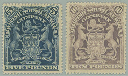1898-1908 SG.92-93, Coat of arms £5 dark blue and £10 violet, rare ...