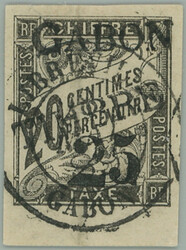 1889 Yv.13, overprint CHIFFRE TAXE 20C/20C black with lower margin; ...