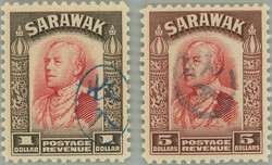 1942 JAPANESE OCCUPATION / SG.120, 124, Brooke $1 and $5 with blue ...
