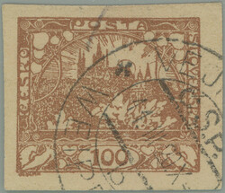 1920 VEJPRTSKE FORGERY / Pof.F20, value 100h brown with part of CDS ...