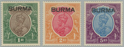 1937 SG.13-15, Indian overprint George VI. 1R - 5R, overprint BURMA; ...