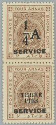 1935-1936 SG.O323+O325, Coat of arms 4 Ann SERVICE in vert. pair with ...