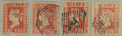 1854 SG.11-14, 4x Victoria printing I and II, colors deep red, red ...