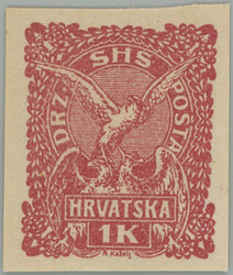 1919 ISSUE FOR CROATIA / PLATE PROOF Mi.95, Falcon 1 Kr carmine, ...