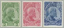 1912 Mi.1-3x, Johann II. 5h - 25H chalky paper; lightly hinged, c.v.. ...