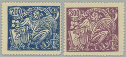 Pof.174A+175B, 200h blue with line perforation 13¾ (hinged) + 300h ...
