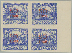 Pof.SO19, Hradcany 200h ultramarine, imperforated, block of four with ...