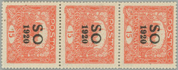 Pof.SO5A STk, Hradcany 15h bricky red, vertical strip of 3, comb ...