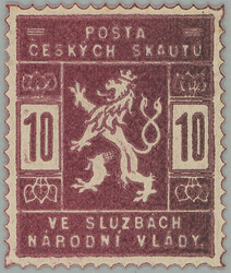1918 PLATE PROOF values 10h in/at red-brown color; hinged, exp. Vrba
