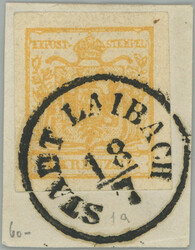 1850 Ferch.1HIb, Coat of arms 1 Kr orange, HP, type Ib on cut-square ...