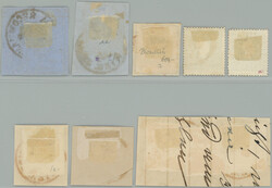 1858 RED POSTMARKS / nice selection of 6 cut-squares and two single ...