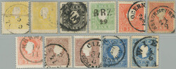 1858 Mi.10-15, Franz Joseph I., comp. of 11 stamps values 2 Kreuzer - ...