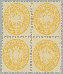 1863-1864 ANK.LV19, Coat of arms 2Sol yellow, unused block of four ...