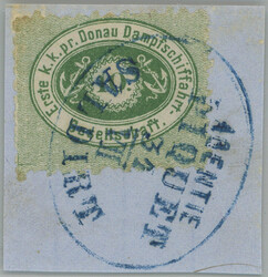 1866-1867 ANK.3I, 10Kr green with rare postmark AGENTIE PIQUET / ...