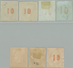 1861-1890 Large Head of Hermes 10L, selection of 7 stamps from ...