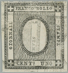 1861 Sass.19af, Giornali 1C black - DOUBLE IMPRESSION; at top ...