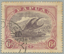 1916-1931 SG.101c Lakatoi 6P with smaller inscription PAPUA, wmk ...