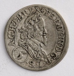 1655, "Ferdinand III." 3 Kreuzer aus Silber mit seinem Kopfbild auf ...