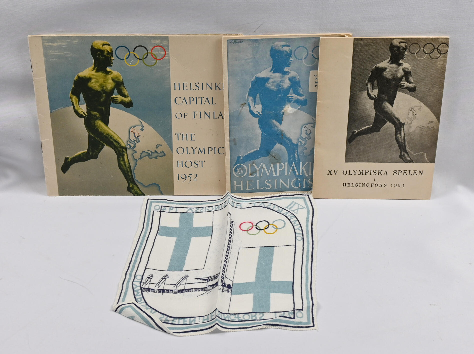1940 Helsinki handkerchief and three publications of 1952 games