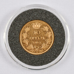 Serbia 1882 10 Dinar, Milan I, gold