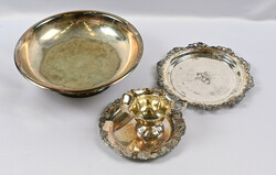 Sugar bowl and plate, silver. Also a few other items