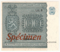 1945 100 markka Litt- B, spécimen banknote! Kl 0