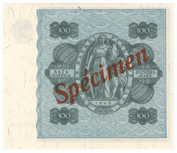 1945 100 markka Litt- B, spécimen banknote! Kl 0