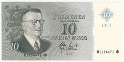 1963 10 markka Litt. A letter Ö, star, kl 0-