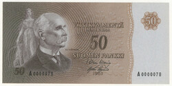 1963 50 markka with number A0000078. Kl0