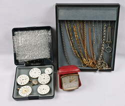 Selection of watch chains and watch machineries, Also Junghaus table ...