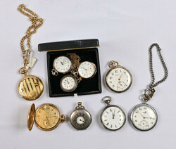 Selection of nine pocket watches including six with silver frames. ...