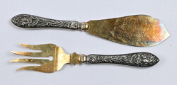 Cake server and a fork with rose motif, silver (813)