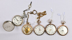 Pocket watches five different, eg. British key-winded watch in silver ...