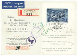 1945 Charity miniature sheet 3 Fr + 7 Fr Mi BL11, on a registered air ...
