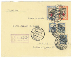 1921 R-letter sent 23.VIII.21 from Lihula to Austria/Graz with Red ...
