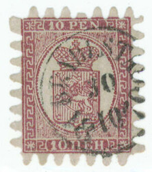 10 penni rare COLOUR ERROR STAMP, very pretty Brahestad 1870. Only ...