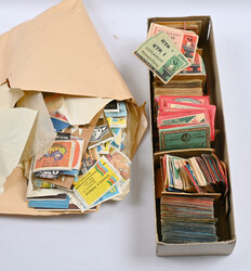 Large box of old matchbox labels and matchboxes. Thousands of labels, ...