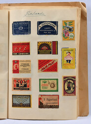 Old matchbox labels in a booklets, glued on pages. Finnish as well as ...