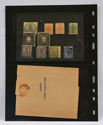 1866 onwards selection on stock card, eg. two black 10 markka stamps, ...
