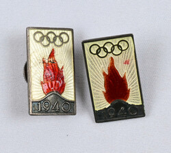 1940 Helsinki, two silver (813) screw badges. One with slightly worn ...