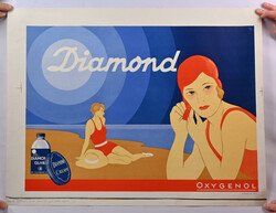 Oxygenol Diamond sun oil & sun cream, advertising poster. Frenckell ...