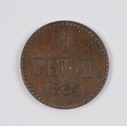 1864 1 penni, rare! Kl 1+