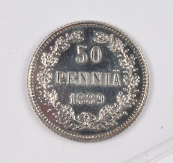 A GREAT RARITY: 1889 50 penni silver, sparse-based heart shield, ...